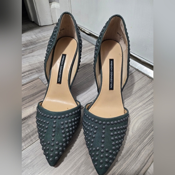 French Connection Women's Gray Ellis Studded Suede Heels Size 9 - Picture 2 of 14